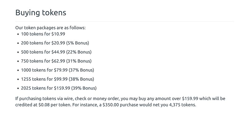 Chaturbate Token Prices